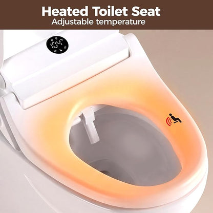 Bidet Toilet Seat Round, Electric Bidet Seat for Bathroom 225D | with Instant Warm Water, Warm Air Dryer, Self-Cleaning Nozzle, Soft Close Lid, Night Light
