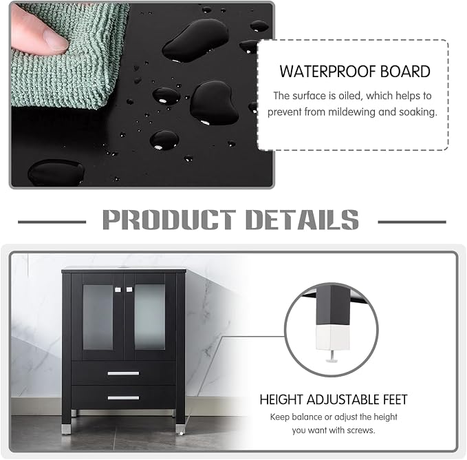 LUCKWIND 72" Bathroom Vanity Sink Combo, Double 24" Main Cabniets with Two 12.6" Side Cabinets, Painted Bathroom Storage Cabinet, Including Black Bowl Sinks, Faucets Without Mirror, Black