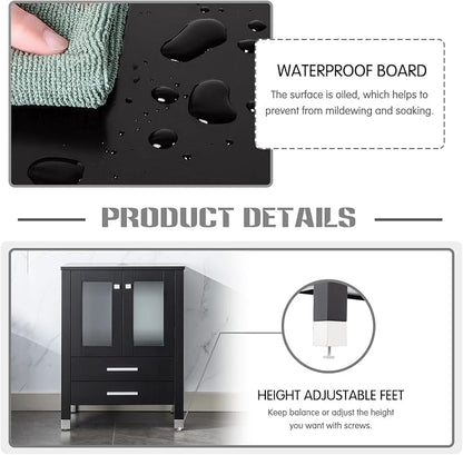 LUCKWIND 72" Bathroom Vanity Sink Combo, Double 24" Main Cabniets with Two 12.6" Side Cabinets, Painted Bathroom Storage Cabinet, Including Black Bowl Sinks, Faucets Without Mirror, Black