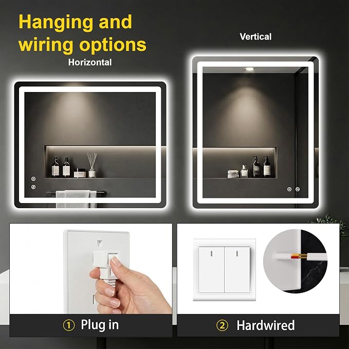 LED Bathroom Mirror with Lights, 30"x36" Lighted Vanity Mirror for Wall | Anti-Fog, Dimmable 3 Color Light, Backlit+Frontlit, Shatterproof Tempered Glass, Memory Function