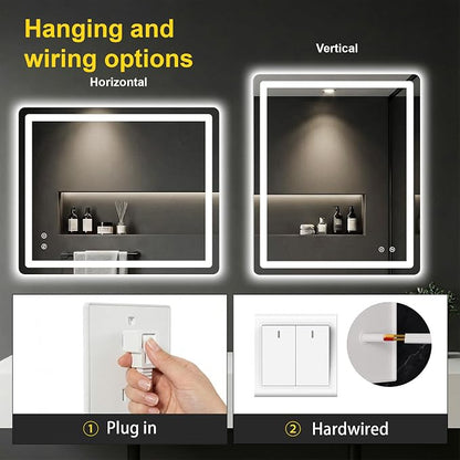 LED Bathroom Mirror with Lights, 30"x36" Lighted Vanity Mirror for Wall | Anti-Fog, Dimmable 3 Color Light, Backlit+Frontlit, Shatterproof Tempered Glass, Memory Function