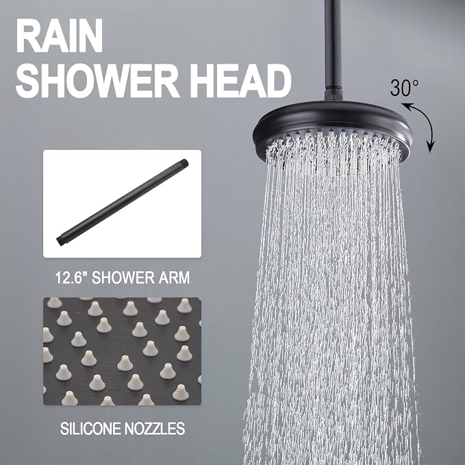 Enga Antique Shower Faucet Sets Dual Heads with Tub Spout 8" Ceiling & 6" Wall Mount Vintage Shower Head Handheld Spray Combo, 4 Way Diverter Brass Rough in with Trim Kit, Oil Rubbed Bronze