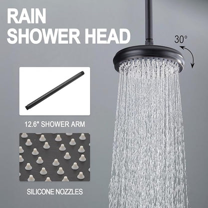 Enga Antique Shower Faucet Sets Dual Heads with Tub Spout 8" Ceiling & 6" Wall Mount Vintage Shower Head Handheld Spray Combo, 4 Way Diverter Brass Rough in with Trim Kit, Oil Rubbed Bronze