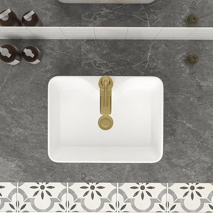 Mocoloo 16 Inch Rectangle Vessel Bathroom Sink with Faucet Hole 16"x12" White Ceramic Bathroom Sinks Above Counter Porcelain Hand Basin for Lavatory Room Rectangular Vanity Top Sink