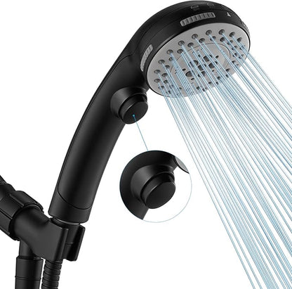 High Pressure 6 Setting Shower Head with Handheld, Shower Heads with ON/OFF Switch and Spa Spray - Matte Black