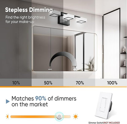 LED Modern Bathroom Light Fixtures Over Mirror, 3-Light Dimmable Vanity Lights, Matte Black Acrylic Bathroom Vanity Light, 2700K-6500K Adjustable, ETL Certificated
