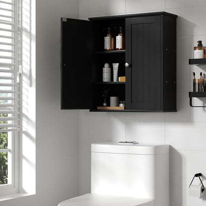 Shintenchi Bathroom Wall Medicine Cabinet, Over The Toilet Storage, Black | Bathroom Storage Organizer Cupboard, with 2 Magnet Door and 3-Tier Shelves, Space Saving, Easy to Assemble & Clean