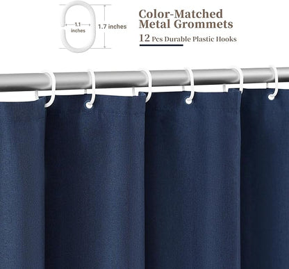 BTTN Extra Long Shower Curtain - 96 Inch Long Cute Scalloped Linen Textured Thick Fabric Shower Curtain Set with 12 Hooks, Large Elegant Aesthetic Waterproof Shower Curtains for Bathroom, Navy Blue