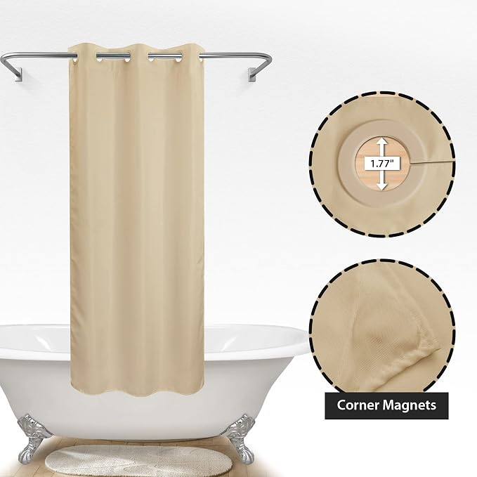River Dream No Hook Stall Shower Curtain or Liner Microfiber Beige, 36x74 | Waterproof Small Fabric Shower Curtain Set for Narrow Stall, Bottom Magnets, Soft & Machine Washable, 36W x 74H