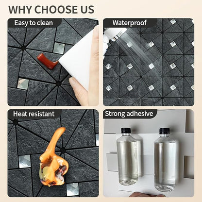 DICOFUN 1 Sheet Black Slate Peel and Stick Backsplash Tile, Mixed Glass Self-Adhesive Mosaic Tiles, Stainless Steel Stick on Wall Tiles for Kitchen and Bathroom Backspalsh, Mirror Decor