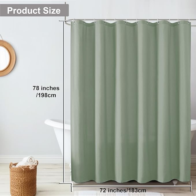 OVZME Zora 78 Inch Shower Curtain Set with 12 Plastic Hooks, Plain Fabric Sage Green Shower Curtain for Bathroom - Long Shower Curtain, Water Resistance, Machine Washable Soft Cloth, 72WX78L