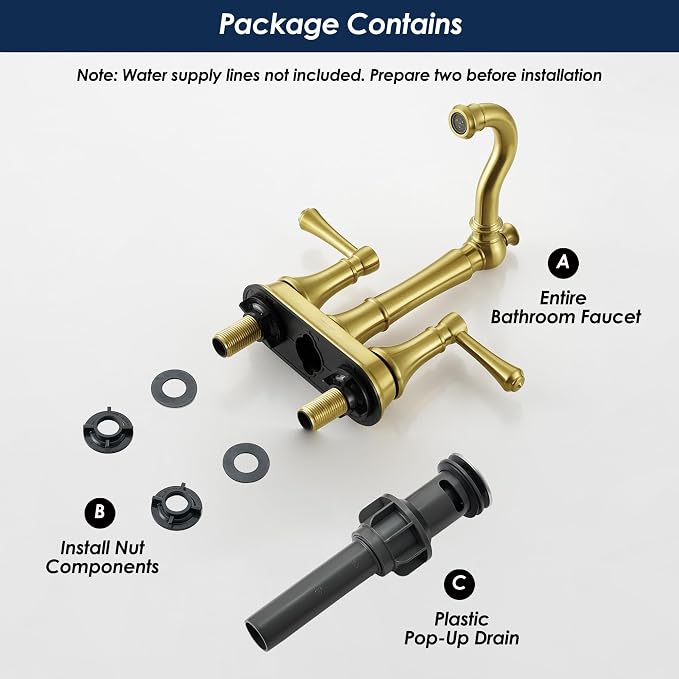 4" Centerset Brushed Gold Bathroom Faucets for 2/3-Hole Sinks | Includes Plastic Pop-Up Drain, Classic 4" Center Set Lavatory/Bath Vanity Faucets, 2-Handle High Arc 360° Swivel Brass Spout