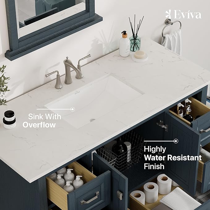 Eviva Britney 48 Inch Single Sink Transitional Ash Blue Bathroom Vanity