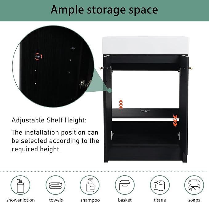 24" Freestanding Bathroom Vanity,24 Inch Bathroom Vanity with Sink,Modern Single Sink Bathroom Vanity Combo,Black Floor Stand Cabinet Set