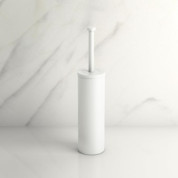 Gatco 1481W Latitude II Toilet Brush Holder, Freestanding Bathroom Toilet Brush Set, Matte White