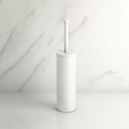 Gatco 1481W Latitude II Toilet Brush Holder, Freestanding Bathroom Toilet Brush Set, Matte White