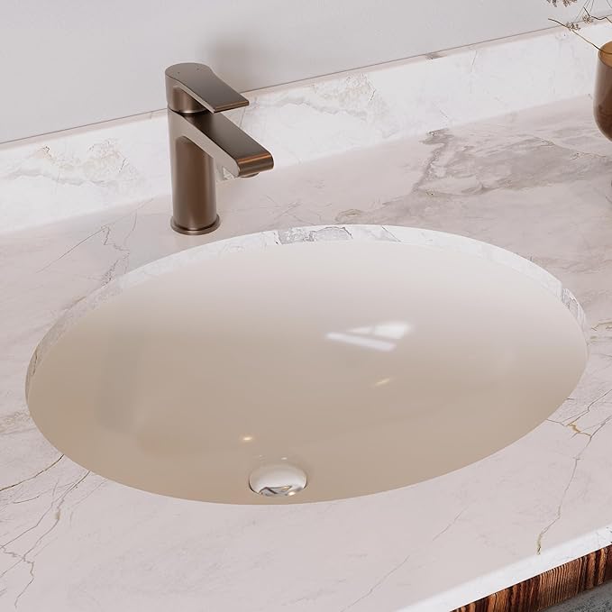 DeerValley DV-1U303BN Bone Undermount Bathroom Sink 18'' x 15'' Oval Ceramic Sink Bathroom Vessel Sink with Overflow Hole
