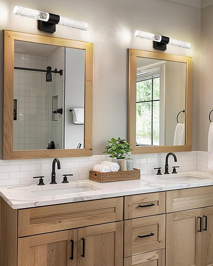 Bathroom Light Fixtures, HWH LED Vanity Lights Over Mirror 11W with Crystal Bubble Glass, Black Vanity Lamp Bar Indoor Wall Sconce Light, 3000K/4000K/5000K Dimmable, 5HW76B-LED BK