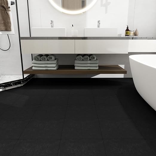 20-Pack 12"x12" Peel and Stick Floor Tiles Waterproof Self Adhesive Vinyl DIY Flooring for Bedroom, Bathroom, Kitchen, RV, Cover 20 Sq. Ft, Matte Black