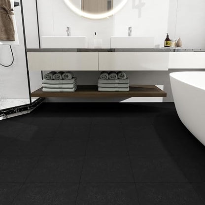 20-Pack 12"x12" Peel and Stick Floor Tiles Waterproof Self Adhesive Vinyl DIY Flooring for Bedroom, Bathroom, Kitchen, RV, Cover 20 Sq. Ft, Matte Black