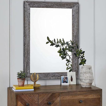 AAZZKANG Wall Mirror with Rectangle Wood Frame Large 26"x18" Rustic Decorative Hanging Mirrors for Bedroom Bathroom Living Room Home Office