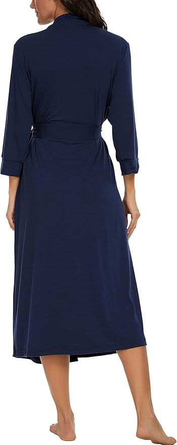 VINTATRE Women Kimono Robes Long Knit Bathrobe Lightweight Soft Knit Sleepwear V-neck Casual Ladies Loungewear