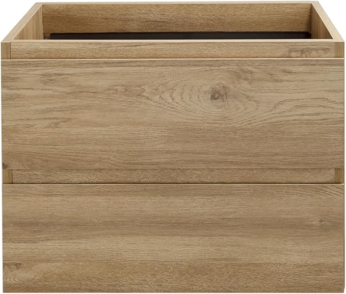 Wall-Mounted Bathroom Vanity with 2 Soft-Close Drawers – Moisture-Resistant MDF, Space-Saving Design for Modern Bathrooms (Nature Without Sink, 24)