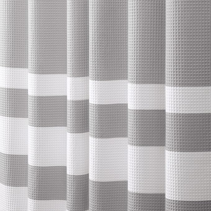 Grey Shower Curtain Cotton Waffle Stripe Shower Curtains for Bathroom 72"x72"