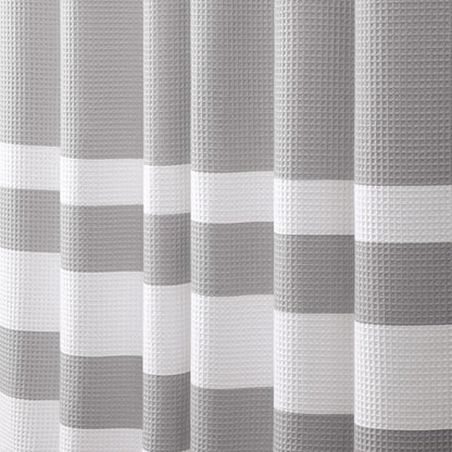 Grey Shower Curtain Cotton Waffle Stripe Shower Curtains for Bathroom 72"x72"