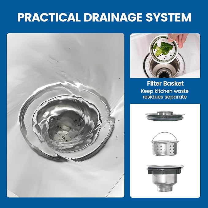 Stainless Steel Utility Sink Free Standing, 33 in Laundry Sink | Double Bowl Commercial Sink with Cold and Hot Water Pipe, for Laundry Room Bathroom Farmhouse Litchen