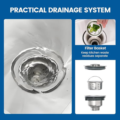 Stainless Steel Utility Sink Free Standing, 33 in Laundry Sink | Double Bowl Commercial Sink with Cold and Hot Water Pipe, for Laundry Room Bathroom Farmhouse Litchen