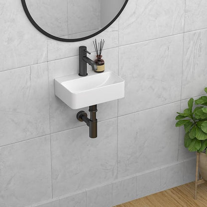 14 x 10 Inch Wall Mounted Bathroom Sink Rectangle Vessel Sink | White Ceramic Wall Mount Hang Small Vessel Sink Porcelain Mini Floating Bathroom Vanity Sink for Home,RV,Bathroom