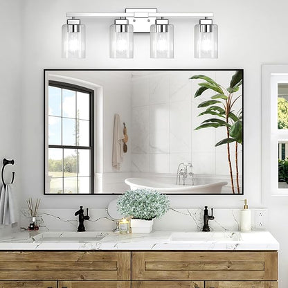 BesLowe 4-Light Bathroom Light Fixtures, Modern Chrome Bathroom Vanity Light, Bathroom Lighting Fixtures Over Mirror, Matte Chrome Bathrom Wall Lamp, Wall Lights for Living Room Bedroom Hallway