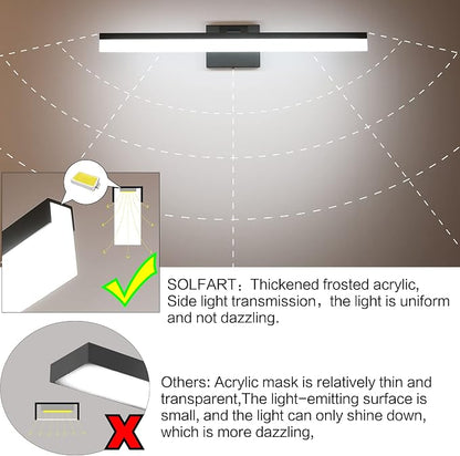 SOLFART Dimmable Black Vanity Light Bar Lighting Fixtures Modern Bathroom Light Fixtures 6000K Rotatable White Aluminum LED Light