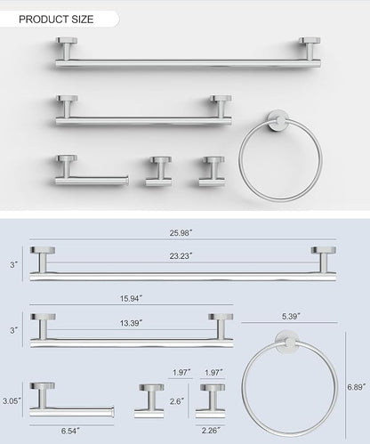 6 Pcs Chrome Bathroom Hardware Accessories Set SUS304 Stainless Steel | Towel Rack and Toilet Paper Holder Set Towel Bar Set Wall Mounted by HOMEMYSTIQUE