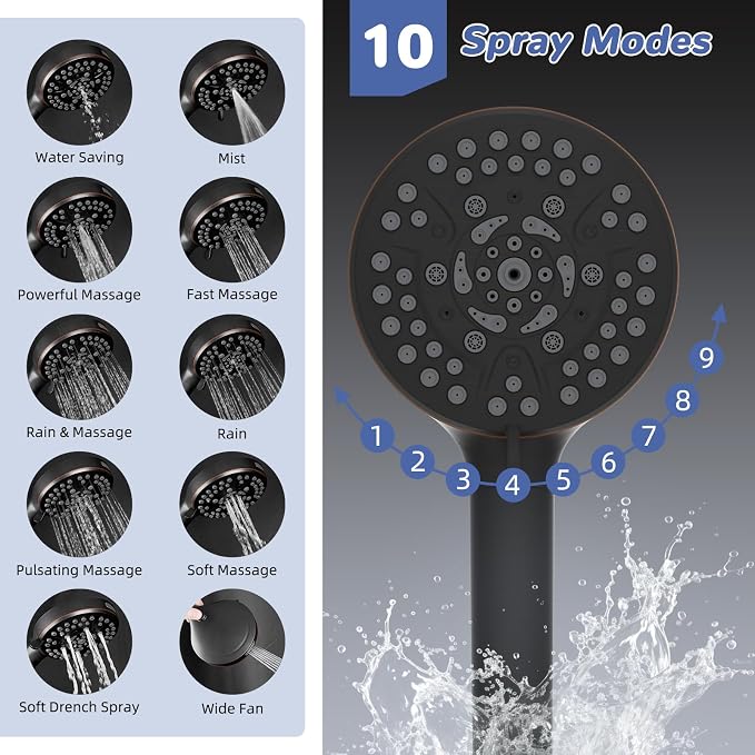 Hibbent Upgraded cUPC Certified 13'' Shower Head Combo, High Pressure 5 Spray Rainfall Showerhead with 10 Sprays Handheld, All Metal 3-way Diverter Shower Arm, 71'' Hose and Holder, Oil-Rubbed Bronze
