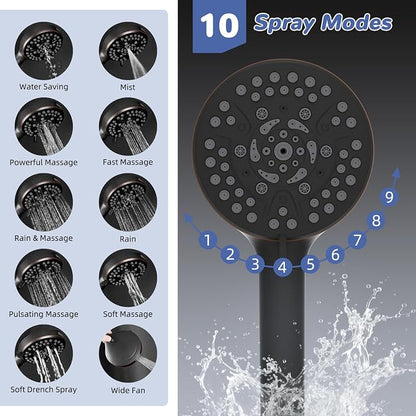 Hibbent Upgraded cUPC Certified 13'' Shower Head Combo, High Pressure 5 Spray Rainfall Showerhead with 10 Sprays Handheld, All Metal 3-way Diverter Shower Arm, 71'' Hose and Holder, Oil-Rubbed Bronze