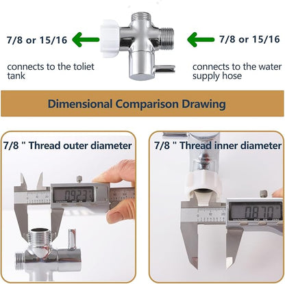 Bidet T Adapter, Brass T Adapter with Shut-off Valve, 3-way Tee Connector 7/8" x 7/8" x G1/2, Leak-Free Chrome Metal T Valve Adapter for Toilet Bidet Sprayer…