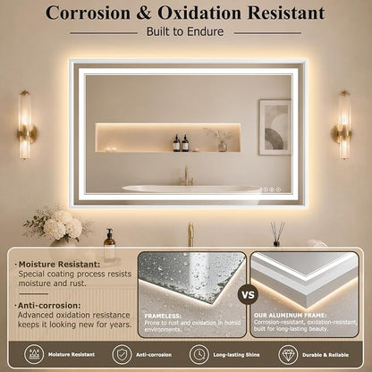 30"x40" LED Bathroom Mirror with Lights, Backlit + Front Lit, Anti-Fog | Lighted Bathroom Mirror with One-Piece Aluminum Alloy Frame, HD Shatterproof Tempered Glass, Dimmable, Memory Function