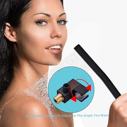 Black square hand shower head, handheld shower head with hose,brass High pressure flushing With adjustable water supply elbow Wall mount connector Shower bracket and hose set