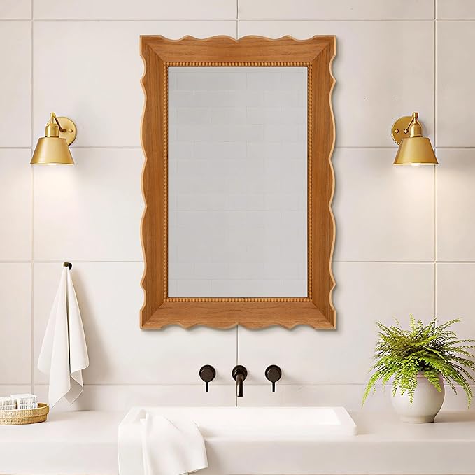 Besdomus Farmhouse Wood Framed Mirror: 30" x 20" Wood Bathroom Wall Mirror - Vertical or Horizontal Hanging for Bathroom/Vanity/Entryway - Ideal for Country Style Lovers