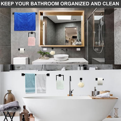 Gisafai 30 Pcs Black Bathroom Hardware Accessories Set 23.6 Inch Bath Towel Bar Kit Stainless Steel Bathroom Hardware Set Towel Racks Ring Robe Hooks Paper Holder for Wall Mounted