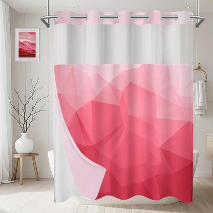 No Hook Shower Curtain with Snap in Liner Set, Pink, 71x74 | Waterproof Fabric for Bathroom, Modern Hotel Style Ombre Design, Mesh Top Window, Machine Washable, Quick Install