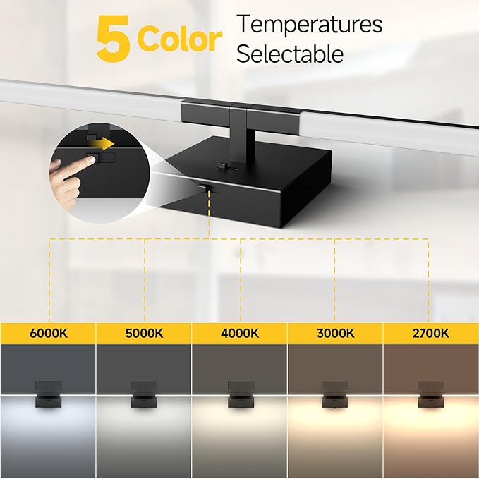 Vanity Lights 24 inch, 4-Level Brightness Built-in Dimmer, 14W Dimmable 5CCT Bathroom Light Fixtures Over Mirror, Black Vanity Lights for Bathroom Mirror Cabinets Bedroom-FCC & ETL Certified