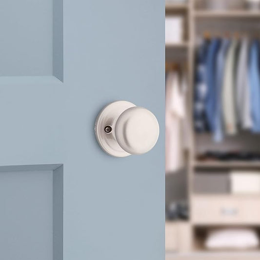 Kwikset Hancock Dummy Door Knob, Single Sided Handle for Closets, French Double Doors, and Pantry, Satin Nickel Non-Turning Interior Push/Pull Door Knob, with Microban Protection