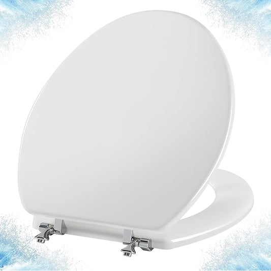 White Round Toilet Seat Natural Wood Toilet Seat with Zinc Alloy Hinges, Easy to Install also Easy to Clean, Scratch Resistant Toilet Seat by Angol Shiold (Round, White)