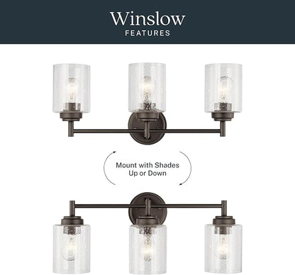Kichler Winslow 21.5" Vanity Light in Olde Bronze®, 3-Light Transitional Bathroom Light with Clear Seeded Glass. (21.5" W x 9.25" H), 45886OZ