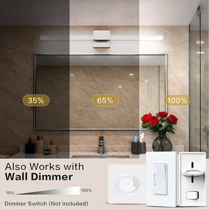 SOLFART Bathroom Light Fixture Dimmable: Brushed Nickel 24-Inch Built-in Step Dimming Vanity Lights for Bathroom ETL IP44