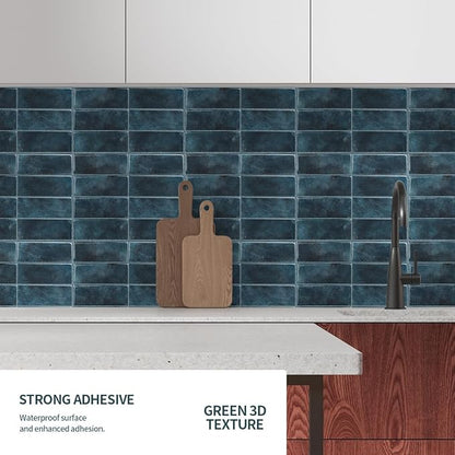 Peel and Stick Backsplash 3D Wall Tiles,Self-Adhesive,Oil Proof,Waterproof, Removable Wall Panels for Kitchen & Bathroom,Modern Design, Easy Install (10.7ft，12x9 inch,14 Pack) (Blue)