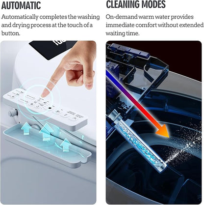 Heated Bidet Toilet Seat with Dual-Position Control Mode, Side Panel & Remote Control, Self-Cleaning Nozzle, Adjustable Warm Water and Dryer, Display Screen, Night Light, Elongated